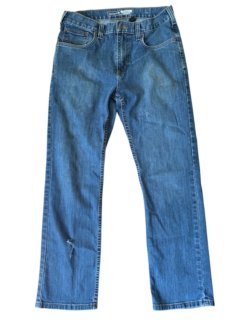 Carhartt blue jeans Relaxed Fit 32 x 30 faded medium wash distressed